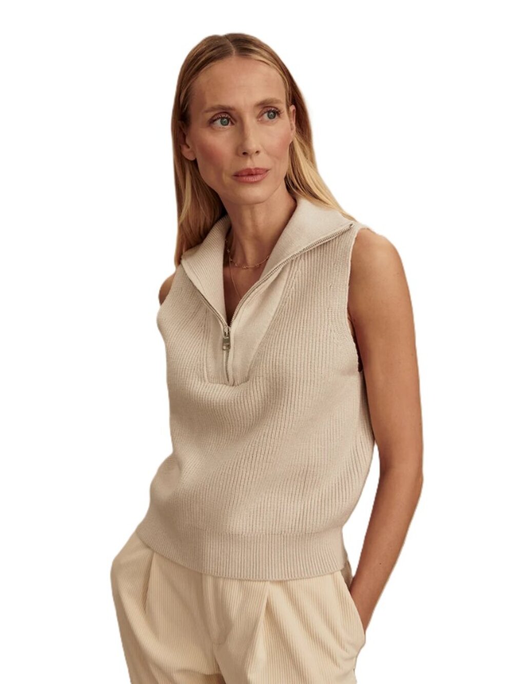 Varley Amina Half-Zip Knit Sweater Vest - Silver Birch - Size Small - NWOT